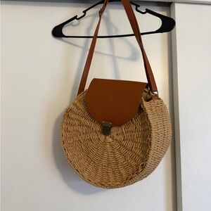Brown and Tan Woven Crossbody Bag
